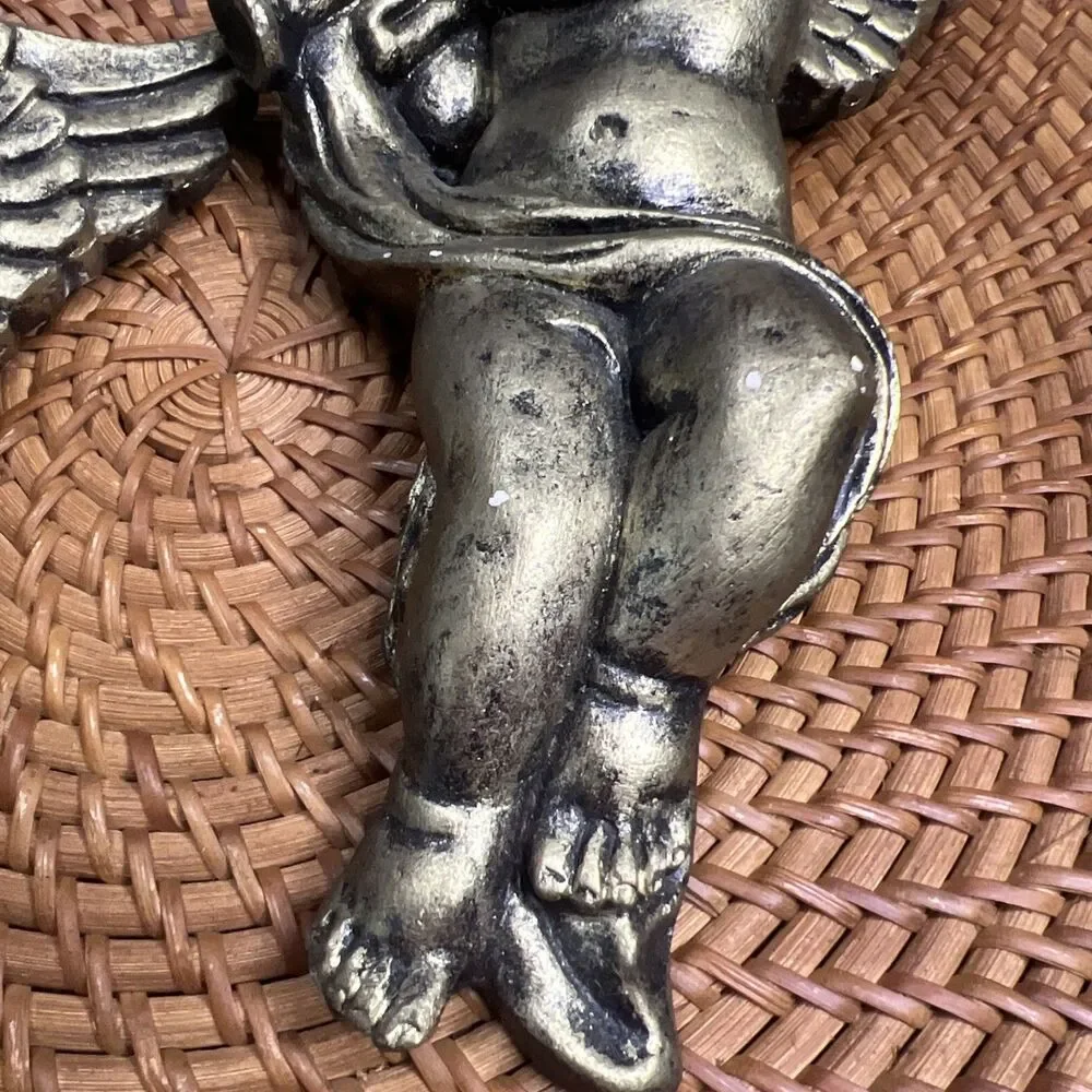 Vintage Chalkware Angel/Cherub Pair Wall Hanging Winged Gold Christmas Decor